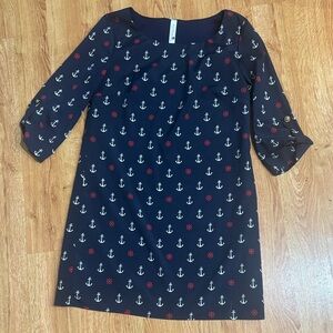 Pink Owl Navy Dress with Anchor Print